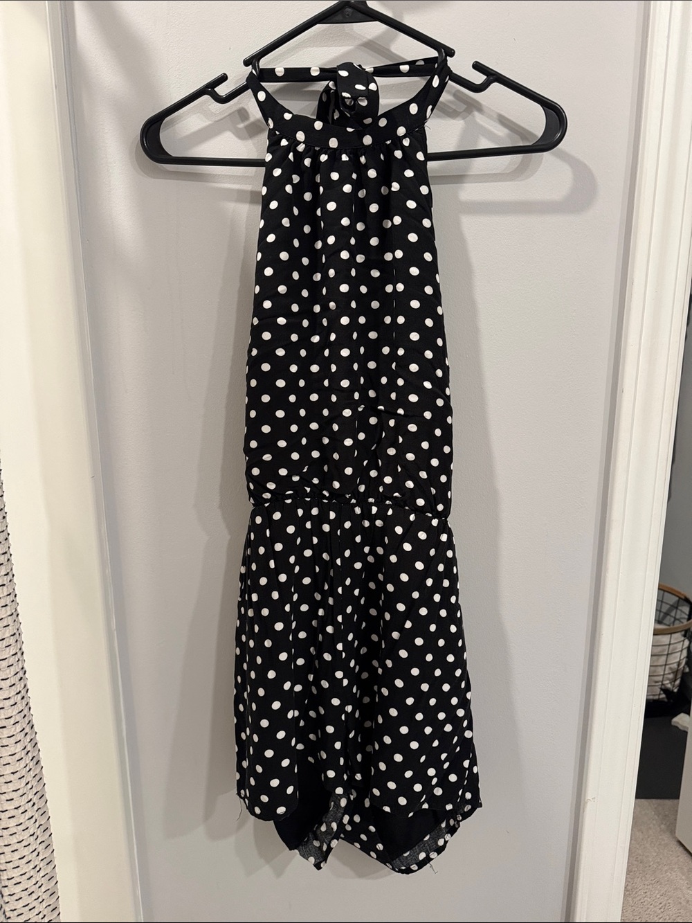 Black and White Polka Dot Halter Romper